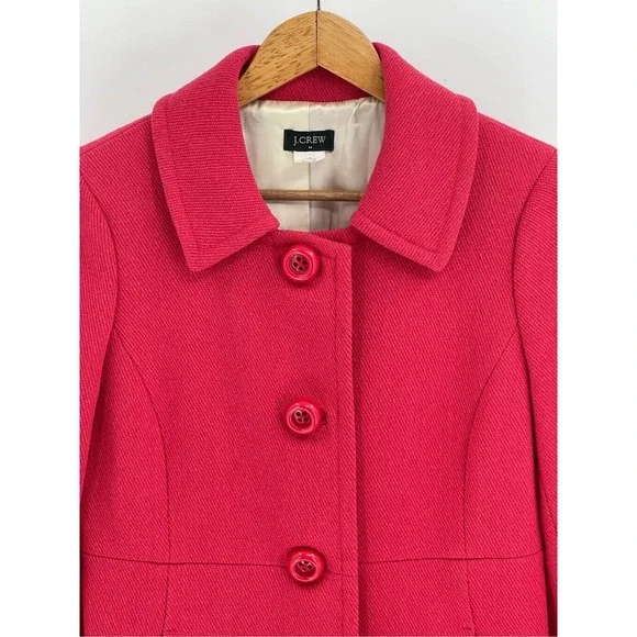 J. Crew Pea Coat Women's 4‎ Pink Wool Blend Ruffle Back Jacket - Picture 4 of 10